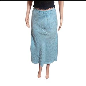 Pulp elastic waist blue flower print linen pull-on skirt M